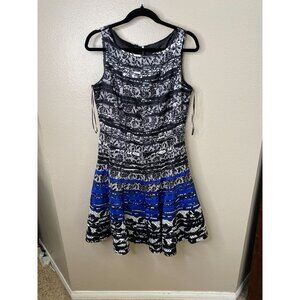 Metaphor Womens Black & Royal Blue Sleeveless Fit & Flare Dress 14 Floral Lace